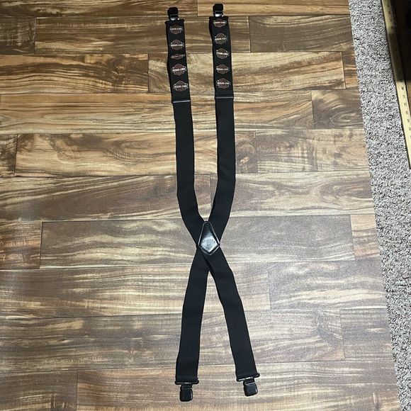Vintage Harley Davidson Motorcycle Black Orange Logo / Elastic Suspenders - Picture 2 of 10